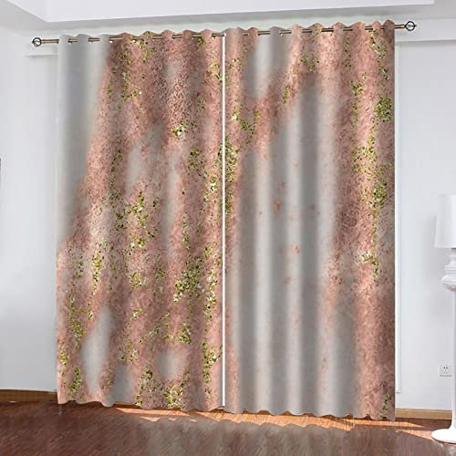 YANGLD Gardinen Wohnzimmer Modern Goldene Rosa Kunst 140X160Cm 2Er Set Vorhang Blickdicht Thermovorhang Hitzeschutz Verdunklungsvorhänge Schlafzimmer Kinderzimmer Junge Mädchen Mit Ösen Schallschutz
