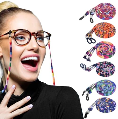 DONQL Brillenband 6 Stück Brillenkette Damen,Brillenbänder Brillen Kettenband Damen, Sonnenbrille Kette Damen,Brillenkette Bunt, Brillenschnur Brillenkette Herren zum Reisen, Sport
