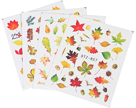 BIUDECO 16pcs Maple Leaf Nail Stickers Set Nail Art Stickers Self-Adhesive Nail Adhesive t for Women