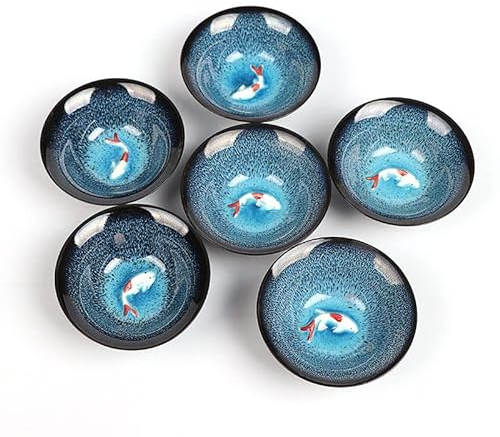 HonHeam Kiln Tazas de té de cerámica esmaltada, 1.2 onzas, tazas de té pequeñas de porcelana Kung Fu, tazas de té pequeñas retro chinas, juego de 6 cuencos de té (B)