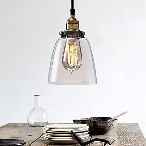 Chao Zan Pendelleuchte 3-flammig Vintage Industrial Hängelampe mit Geometrischem Design E27 Lampe aus Lampenschirm aus Glas Hängeleuchte für Esstisch Küche - ohne Leuchtmittel (D)