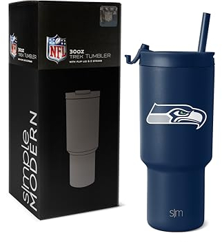 Simple Modern Offiziell lizenziertes NFL Seattle Seahawks Becher mit Klappdeckel und Strohhalmen, isolierter Becher aus Edelstahl, Geschenke für Männer, Frauen, Trek Kollektion, Seattle Seahawks