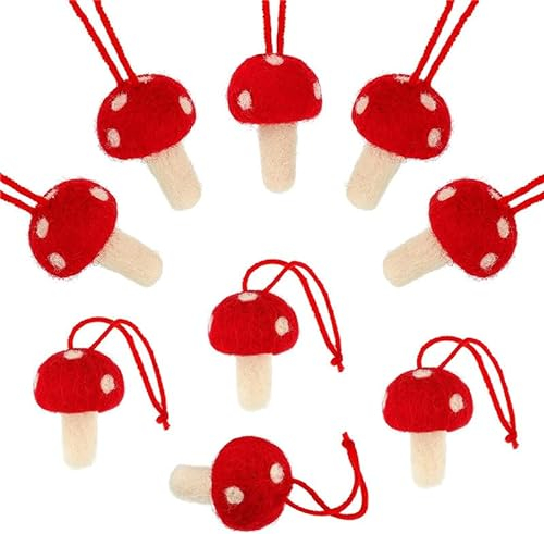 8 Stück Weihnachts Pilz Dekoration,Rot Filz Pilz Anhänger Weihnachtsbaum Deko zum Aufhängen Christbaumschmuck Weihnachtsschmuck für Weihnachten Xmas Deko Weihnachtsdeko Party Dekoration 3 cm x 5 cm
