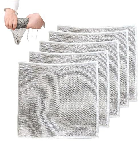 Lot de 5 chiffons de vaisselle multifonctionnels anti-rayures pour vaisselle humide et sèche