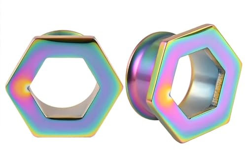 Aotiwe 2 Stück ohr tunnel herren, plug tunnel Hohles Sechseck, Bunt 3/4 inch 19mm Edelstahl Ohr Piercing Schmuck