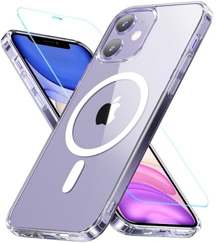 OWKEY Magnetic for iPhone 11 Case, [Compatible with MagSafe & Military-Grade Protection] with Screen Protector, Anti-Yellowing Shockproof Protective Phone Case for iPhone 11 6.1 Inch (Clear)