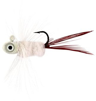 Northland Fishing Tackle Tungsten Flat Fry Fly Jig, Real Feather, Sonar-Friendly Panfish Jig for Crappie, Bluegill, and Perch, 1/16 Oz, Glo White