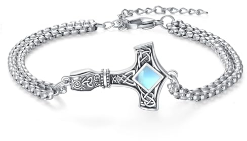 ZIPPICE Thors Hammer Armband - 925 Sterling Silber Mjölnir Armband - Damen & Unisex Schmuck mit Mondstein