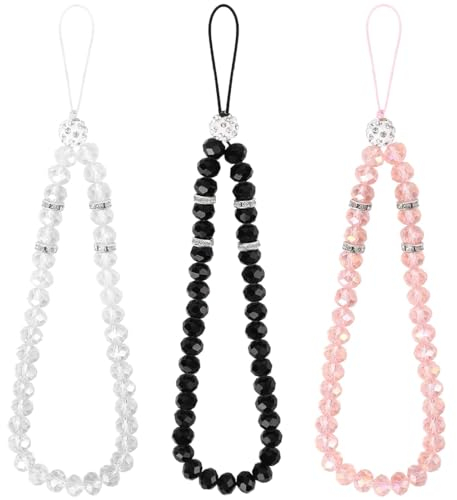WKRTDY Ensemble de 3 Breloques pour Cordon de téléphone Portable Tour de Cou, chaîne et Bijoux en Perles de Cristal Scintillantes pour Cordon de téléphone Portable ou Poignet
