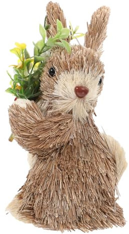 ABOOFAN Figurines de Lapin en Paille de Pâques Figurines de Lapin Tissées à La Main Sculptures avec Fausse Fleur Figurine d'animal en Paille Décorations de Printemps pour La Maison La
