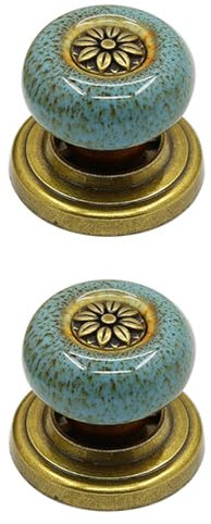 jiajulashou123 2 Pack Vintage Ceramic+Zinc Alloy Cabinet Knobs, Blue, 32mm x 31mm, Single Hole, Antique Finish, Drawer Pulls, Wardrobe Handles
