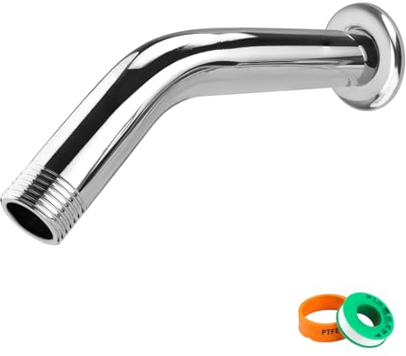 SHENGYIG Tubo de Extensión para Ducha de 15 cm, Acero Inoxidable con Acabado Cromado, Incluye Banda de Válvula y Base Decorativa, Ideal para Cabezales de Ducha Fijos y Extensibles