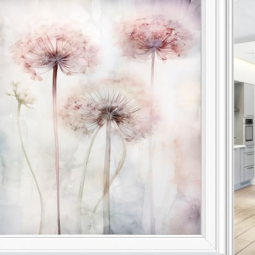 Schöne Pusteblumen-Sichtschutzfolie für Fenster, Aquarell, botanische Malerei, Buntglas-Fensterfolie, dekorative Fensterfolie für Fenster und Glastür, Sonnenblockierung, 70 x 100 cm