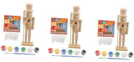 SHINEOFI 3 Sets Puppet Man Drawing DIY Walnut Soldier Nutcracker Figure Nutcracker Paint Toys Nutcracker Soldier Ornament Nutcracker Painting Kit Xmas Party Supply DIY Blank Puppets Wooden