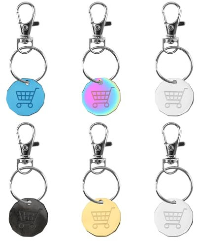 Metal Shopping Trolley Token Keyring - 6 PCS UK Pound Coin, 5 Colors for Supermarket Carts