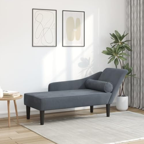 IKAYAA Chaiselongue Samt, Recamiere mit Schlaffunktion, Indoor Lounge Sofa mit Armlehne und Lendenkissen, Recamiere für Wohnzimmer, Schlafzimmer und Büro, Dunkelgrau
