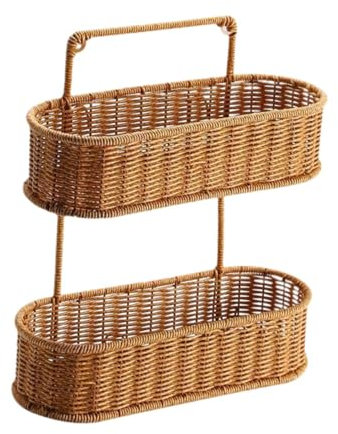 Kuntesetty Colgante de 2 Niveles, frutero para Colgar en la Pared con Gancho, Cesta Tejida a Mano de 2 Niveles para Cocina, hogar, dormitorios, Oval