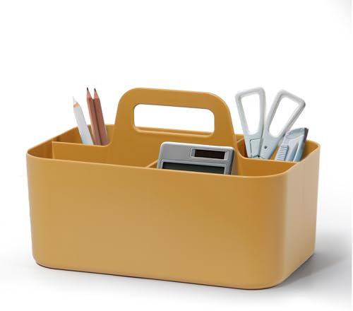 SYLANDO Korb Organizer mit Griff, 24x15x11 cm, Kunststoffkorb, Reinigungskorb, Bastelkorb, Schreibtischkorb, Aufbewahrung für stifte, bad, schminktisch, Bastelsachen, Nähutensilien (Gelb)