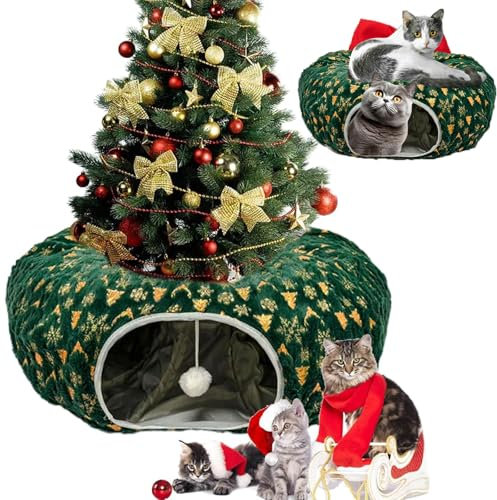 Qosneoun Christmas Tree Cat Tunnel, Katzentunnel Weihnachtsbaum, Christmas Cat Tunnel, Cat Tunnel Christmas Tree Skirt, Weihnachtsbaum Katzentunnel, Katzentunnel (Grün)