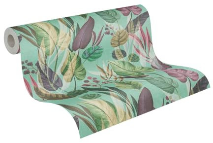 Livingwalls Anna D'Andrea Non-Woven Wallpaper Floral 10,05 m x 0,53 m - Blue, Green, Lilac, Grey - Leaves Wallpaper - 782194