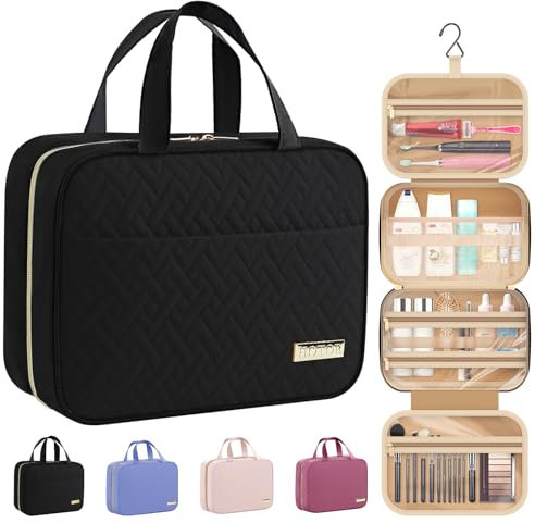 HOTOR Travel Toiletry Bag - Toiletry Bags for Women with Hanging Hook - Spacious Travel Bags for Women/Big Comparment, Makeup Bag Waterproof Travel Essentials, Black, 28.4 x 22.6 x 8.1 cm