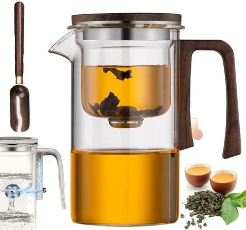 KLYso Tetera Encantadora Bypierce De 30,4 Oz: Tetera De Vidrio Inspirada En La Brujería Con Mango Y Tapa De Madera, Tetera Mágica 3 En 1(Clear,520ML)