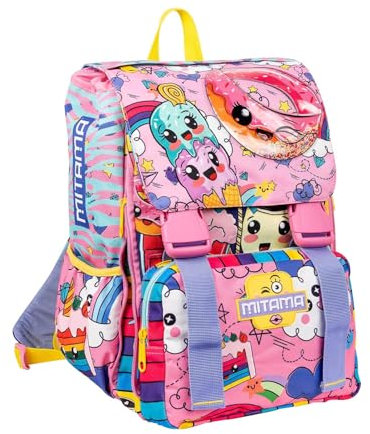 Mitama Rucksack, Erweiterbarer Schulranzen, für Schule und Freizeit, Geräumige Schultasche für Mädchen und Jungen, Extra Platz, gepolstert und leicht, Mehrfarbig