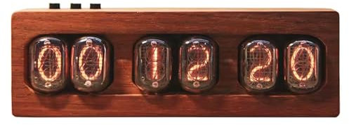 Nixie-Röhrenuhr IN-12 - LED-Retro-Röhrenuhr - Nixie-Röhrenuhr aus Holz für den Schreibtisch - Hintergrundbeleuchtung und Helligkeit einstellbar - Cyberpunk-Stil - Vintage-Schreibtisch-Ornament