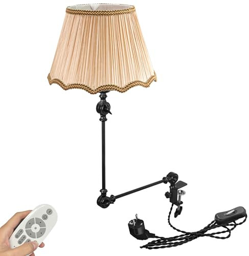 FSLiving Industrial Klemmleuchte mit 2,5 Schalterkabel,Fernsteuern Einstellbar Clip auf Schreibtisch Leselampe,Dimmbar Clamp Nachttischlampe mit Flexarm für Schreibtisch Nachttisch Regal- Braun TD0639