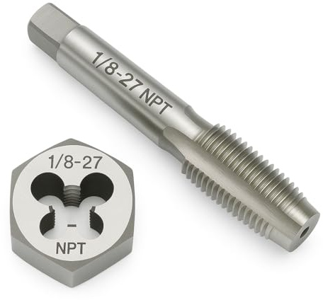 Gewindebohrer und Schneideisen Set 1/8-Zoll-27 NPT – GCr15 Gewindebohrer und Sechskant-Schneideisen Combo, Kegelgewinde-Reparaturwerkzeug für konische Rohrverschraubungen