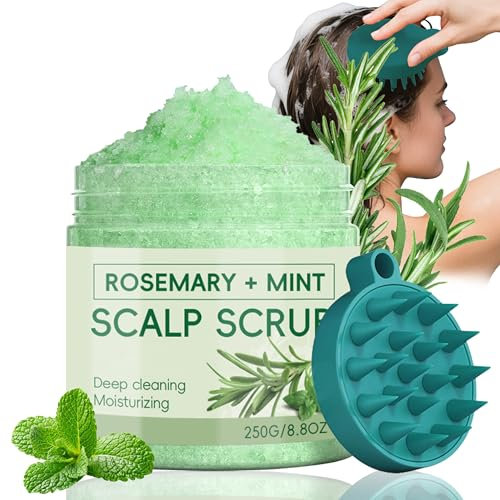 Gommage du cuir chevelu au romarin et à la menthe – Exfoliant naturel pour cuir chevelu, romarin, menthe, soin des cheveux avec brosse de massage pour cuir chevelu sain, shampooing végétalien pour