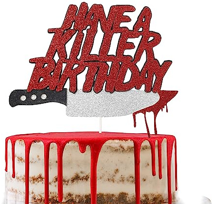 Cake Topper « Have a Killer Birthday » – Décoration Gâteau Halloween avec Armes Sanglantes pour Fête d’Anniversaire Horreur, Zombie, Vampire, Film d’Épouvante