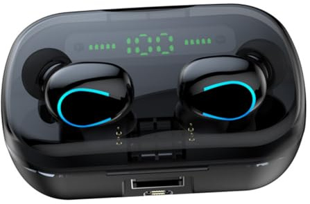 jojofuny wasserdichte Kabellose Kopfhörer Mit Ladecase Digitalem Display U-förmigem Design Farbiger Atemlicht-led Geräuschunterdrückend Touch-bedienung Schwerer Bass Tragbar Für Sport Und o