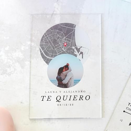 Cristal Plaque Placa Mapa Circulo con foto y texto – Metacrilato Premium y Base de Metacrilato – Regalo Original para tus personas favoritas - Detalles Personalizados y únicos porque se lo merece!