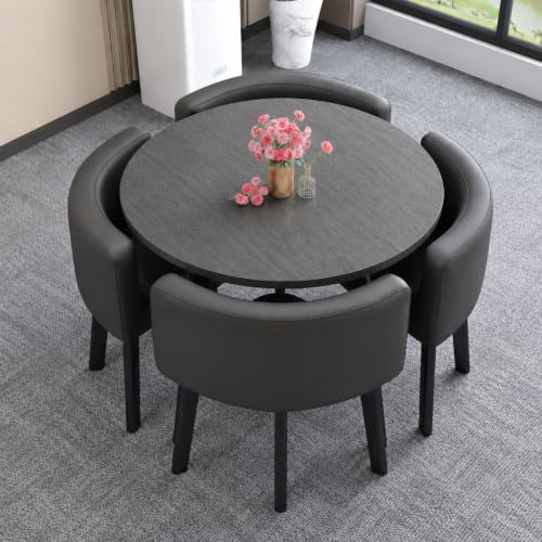 AMZSEW Small Dining Table and 4 Chairs,Kitchen Dining Room Set for 4 People | Save Space Modern 5 Pieces Dining Room Sets Back Velvet Chair,Metal Legs, for Dining Room and Apartment