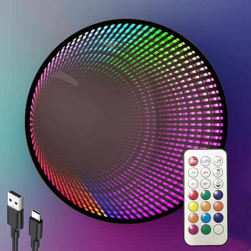 owosald LED-Spiegelwand, 40,6 cm, Fernbedienung, RGB-Farbwechsel | Metallmaterial, Acrylspiegel, USB-betrieben, schwarz, geeignet für Spielzimmer, Schlafzimmer, Wohnzimmerdekoration