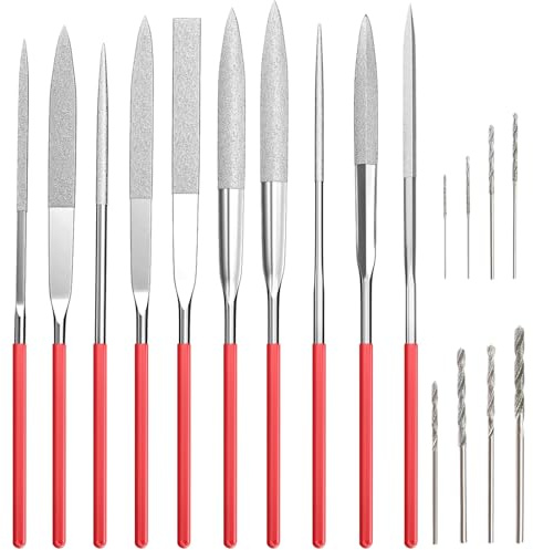 MSIHEY Set Diamant Nadelfeilen, Fein Feilenset von 3D Drucker Zubehör Mini Feilen Set zum Feilen von Holz Schmuck Metall Kunststoff Modellbau,Enthält 10 Diamantfeilen und 8 Diamantbohrer.