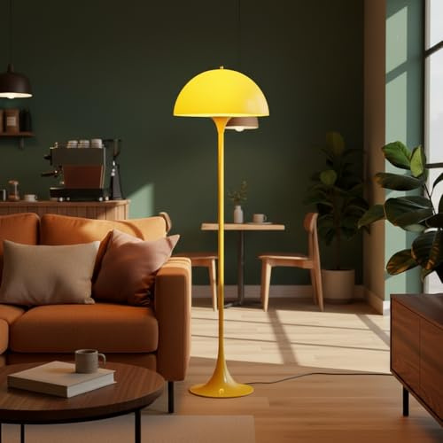 B·LED BARCELONA LED Stehlampe Design PALM mit 3 x E27 für Wohnzimmer, Schlafzimmer und Leseecke, Modern nordisch, geschwungene Linien, anpassbares Licht, stabile Basis, Gelb