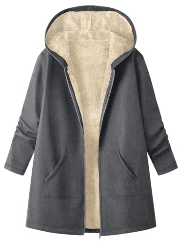 amropi Giacca in Pile da Donna Medio-Lunga Foderata Pelliccia Felpa con Cappuccio Invernale Caldo Cappotto