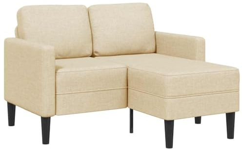 Yisssmeng L-Form Zweisitzer Schlafsofa Creme 125 x 118 cm mit Chaiselongue und Stoffbezug aus 100% Polyester Robust und kompakt für kleines Wohnzimmer Büro Balkon