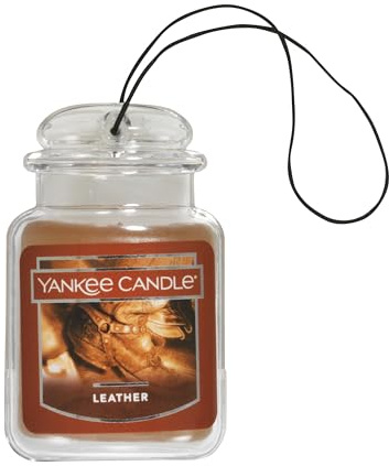 Yankee Candle Car Jar Ultimate Air Freshener, Hanging Car Freshener, Long Lasting Car Fragrance, Leather (Pack of 1)