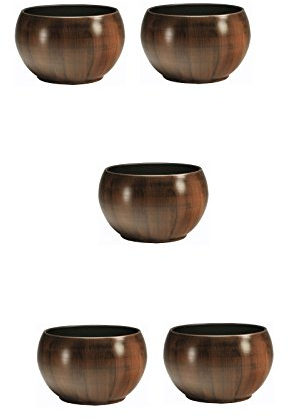 Set 5 Keramik Blumentopf Bali Ø 15 cm in Holzdekor