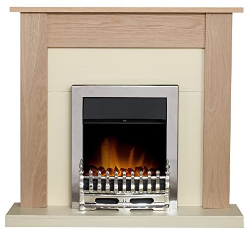 Adam Southwold Fireplace in Oak & Cream with Blenheim Electric Fire in Chrome, 43 Inch