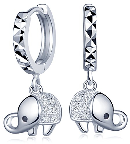 Unendlich U Elegant Süß Elefant Damen Creolen 925 Sterling Silber Zirkonia Ohrstecker Ohrringe Ohrhänger Ohrschmuck Earrings