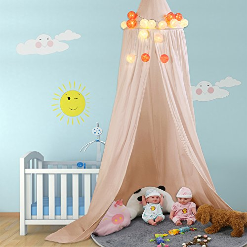 Betthimmel, Baldachin aus Baumwolle, Dekoratives Leinwandbild, Verkleidung, Spielzelt für Baby, Fliegengitter, Gute Luftzirkulation, mit Installationswerkzeugen, 235 cm khaki