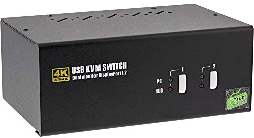 InLine 63642I KVM Desktop Switch, 2-fach, Dual-Monitor DisplayPort 1.2, 4K, USB 2.0, Audio, Schwarz