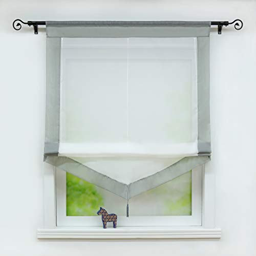 Joyswahl Voile Raffrollo mit Quaste Transparenter Dreieck Rollos mit farbigem Blende »Julia« Schals Fenster Gardine mit Tunnelzug BxH 60x140cm Grau 1 Stück