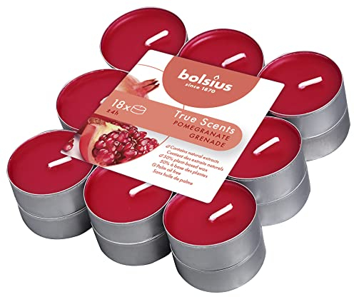 bolsius - True Scents - Lot de 18 Bougies Chauffe-Plat Parfum - Grenade - Durée de Combustion: 4 Heures - Décoration - Extraits naturels - avec Cire Naturelle végétalienne