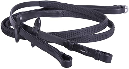 Equipride Zügel aus Leder mit super Grip, rutschfest für Zaumzeug, super flexibel (Cob, Schwarz)