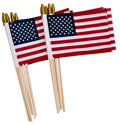 Uelfbaby - Juego de 12 banderas pequeñas de Estados Unidos, 10 x 10 cm, bandera estadounidense, bandera de héroe americano, con parte superior Spear Safe, poliéster a todo color